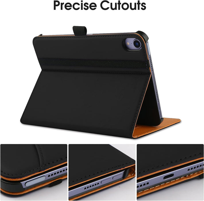 iPad Mini 6 Case 2021 (6th Generation), Premium PU Leather Folio Stand Smart Protective Cover - Black
