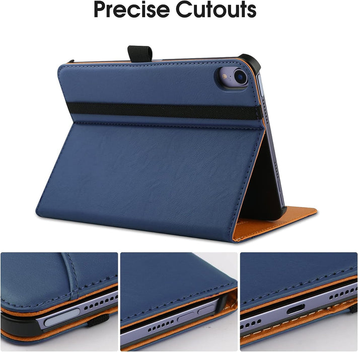 iPad Mini 6 Case 2021 (6th Generation), Premium PU Leather Folio Stand Smart Protective Cover - Dark Blue