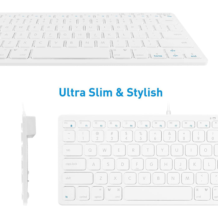 Macally Compact USB Wired Keyboard for Mac and PC - White