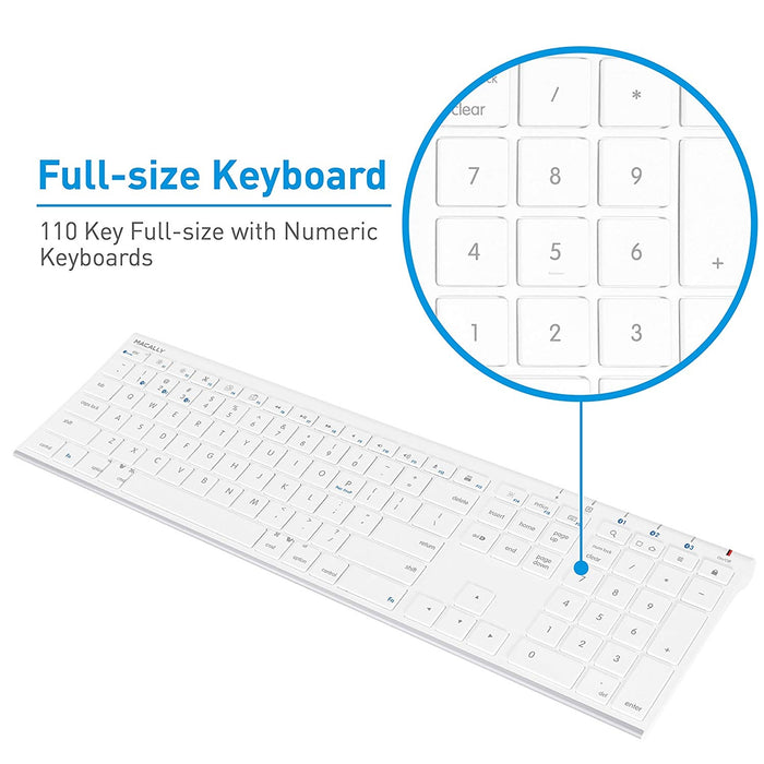 Macally Quick Switch Bluetooth Keyboard for Three Devices - White