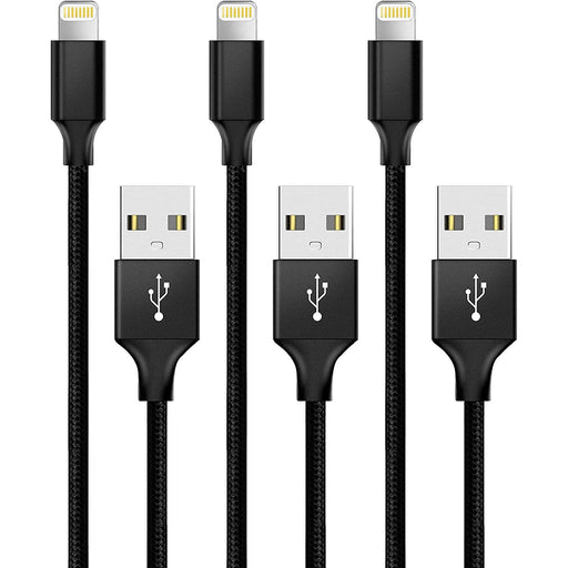 Pantom 6.6-Feet Charging Data Cables Compatible iPhones and iPads with Lighting Connector 3-Packs - Black
