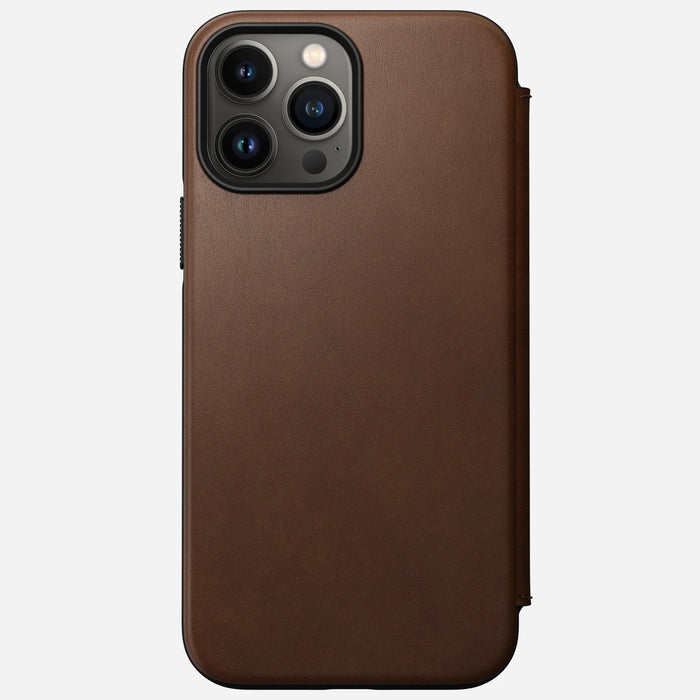 Nomad Modern Leather Folio Case For iPhone 13 Pro Max - Rustic Brown