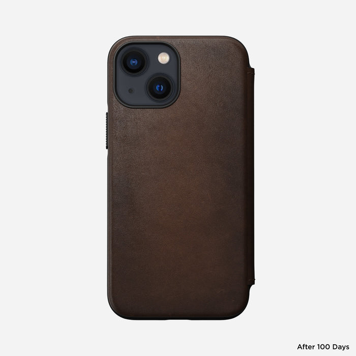 Nomad Modern Leather Folio Case For iPhone 13 Mini - Rustic Brown