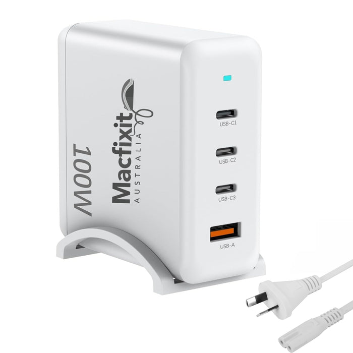 Macfixit 100W GaN Fast Charge QuadPort USB-C PD 3.0 Desktop Charger - 3 x USB-C & 1 x USB-A Macfixit Australia