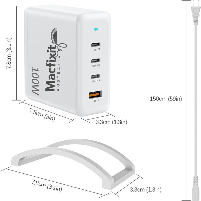 Macfixit 100W GaN Fast Charge QuadPort USB-C PD 3.0 Desktop Charger - 3 x USB-C & 1 x USB-A Macfixit Australia