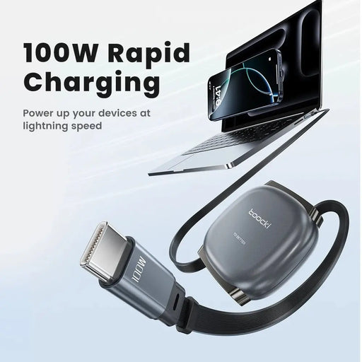 100W Retractable USB - C to USB - C Cable – Mini Compact Fast Charger & Data Cable - Macfixit Australia