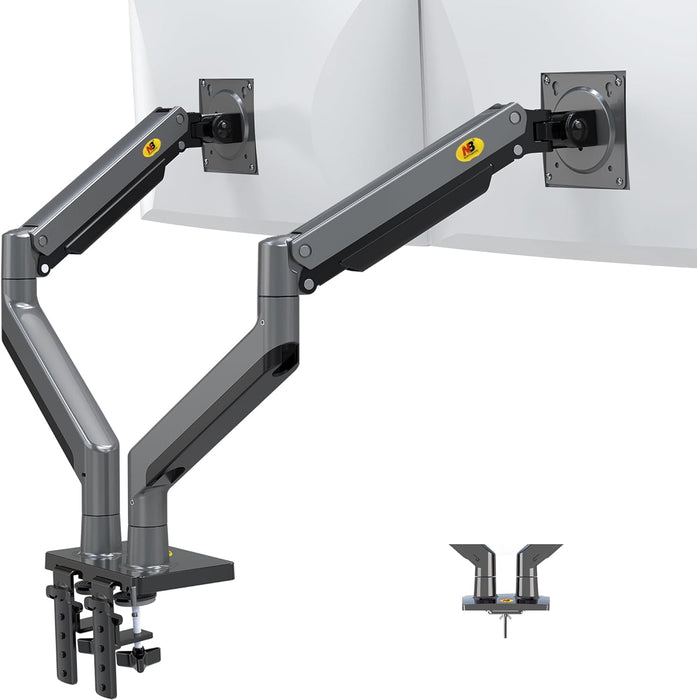 NB North Bayou Dual Monitor Gas Spring Desk Mount – For 22” to 32” Monitors  – Gunmetal Grey