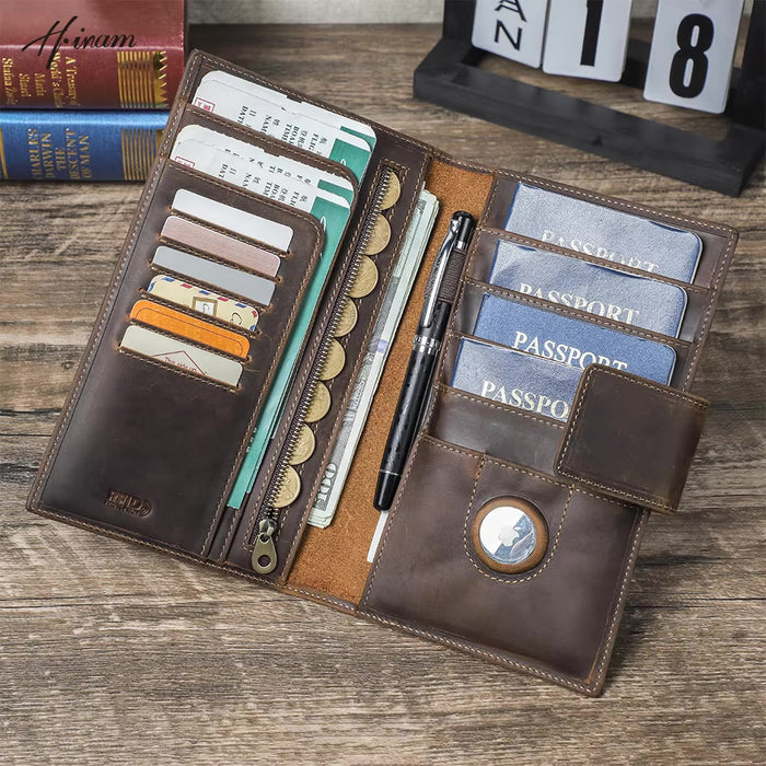 Family Passport Holder Wallet with AirTag Slot – Brown