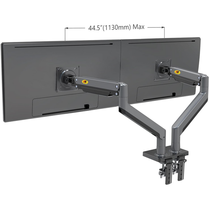 NB North Bayou Dual Monitor Gas Spring Desk Mount – For 22” to 32” Monitors  – Gunmetal Grey