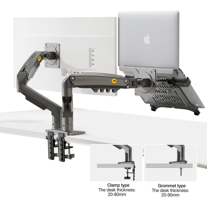 NB North Bayou F160-FP Dual Monitor & Laptop Desk Mount – For 10"–17" Laptops or 17"–30" Monitors (Up to 9kg) – Black