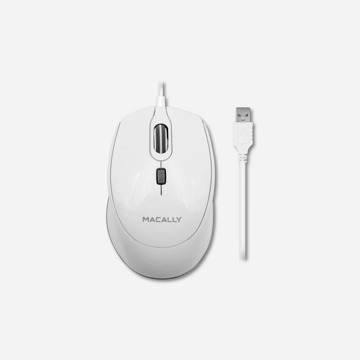 Macally Ergo USB Wired Mouse For Mac / PC with Silent Click (White)
