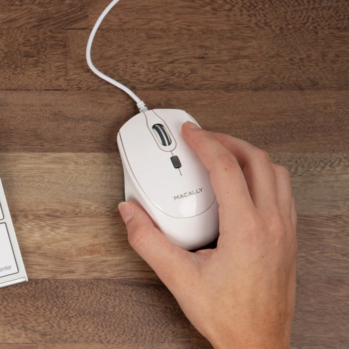 Macally Ergo USB C Mouse For Mac / PC with Silent Click (White)