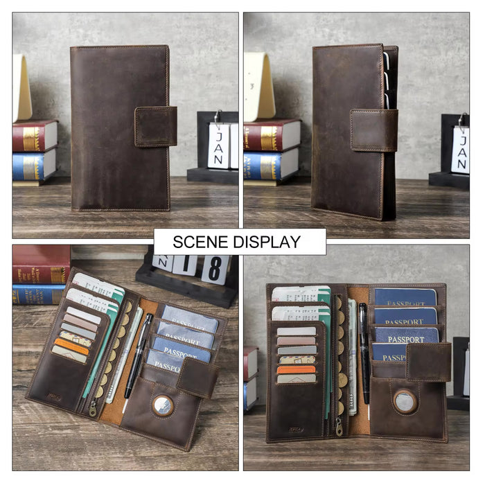 Family Passport Holder Wallet with AirTag Slot – Brown