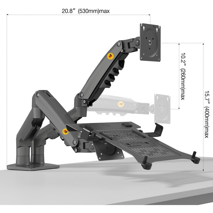 NB North Bayou F160-FP Dual Monitor & Laptop Desk Mount – For 10"–17" Laptops or 17"–30" Monitors (Up to 9kg) – Black