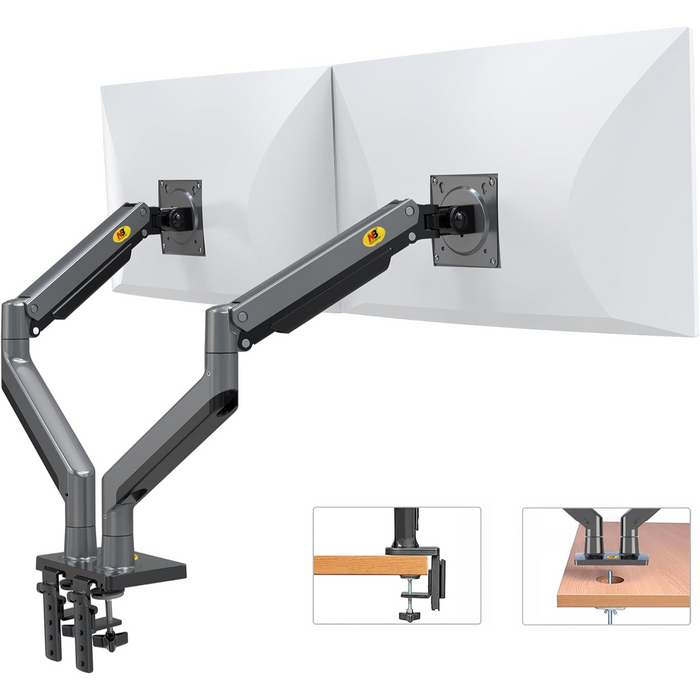 NB North Bayou Dual Monitor Gas Spring Desk Mount – For 22” to 32” Monitors  – Gunmetal Grey