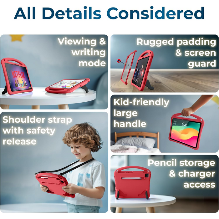 Space Suit Rugged Kids Case for iPad Air 11 M2/M3 (2025), Pro 11 M4 (2024), iPad 10th Generation, Case for Kids with Built-in Screen Protector
