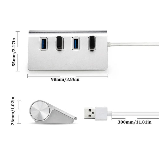 4 - Port Aluminum USB 3.0 Hub - Silver - Macfixit Australia