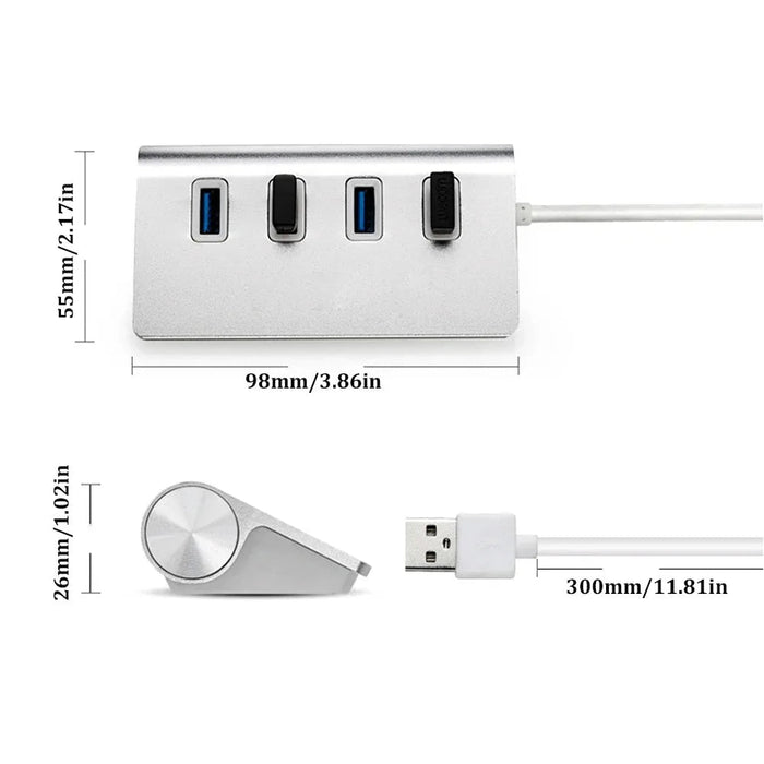 4 - Port Aluminum USB 3.0 Hub - Silver - Macfixit Australia