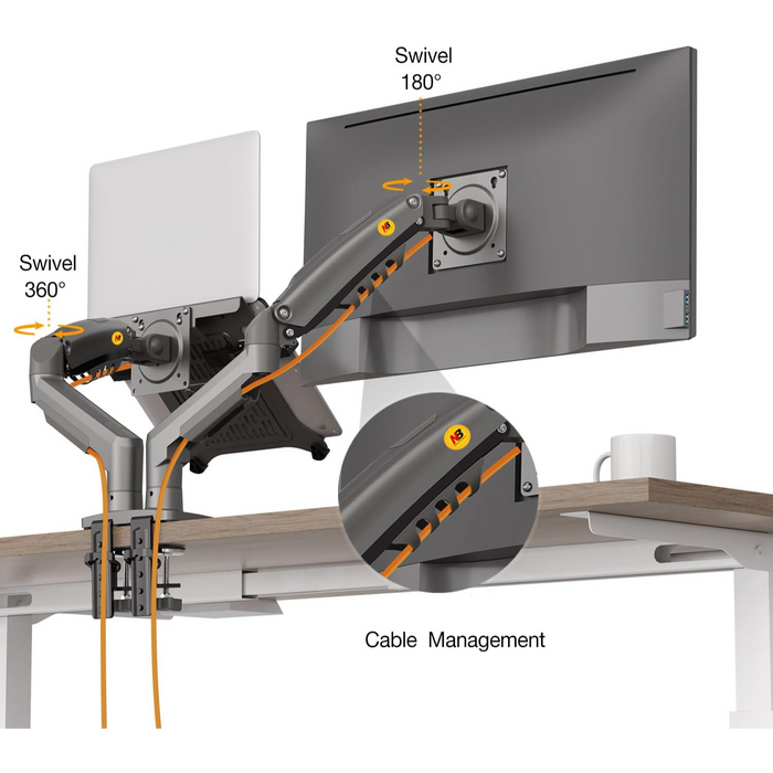 NB North Bayou F160-FP Dual Monitor & Laptop Desk Mount – For 10"–17" Laptops or 17"–30" Monitors (Up to 9kg) – Black