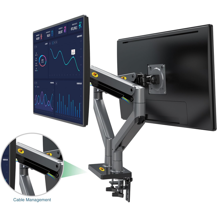 NB North Bayou Dual Monitor Gas Spring Desk Mount – For 22” to 32” Monitors  – Gunmetal Grey