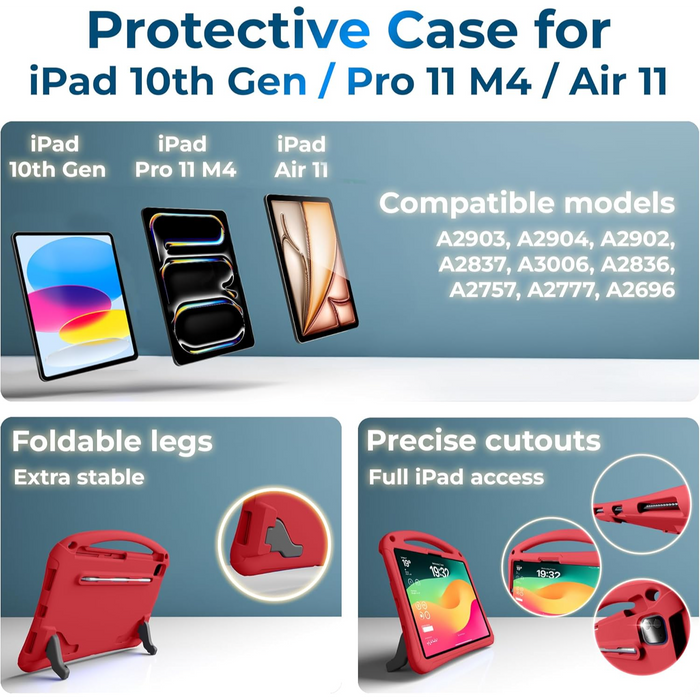 Space Suit Rugged Kids Case for iPad Air 11 M2/M3 (2025), Pro 11 M4 (2024), iPad 10th Generation, Case for Kids with Built-in Screen Protector