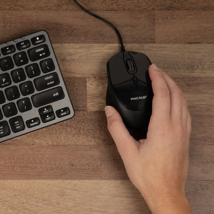 Macally Ergo USB C Mouse For Mac / PC with Silent Click (Black)