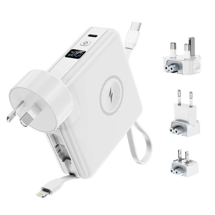 5-in-1 Qi2 Magnetic 10000mAh Power Bank with Wall Plug & Built-in Cables Macfixit Australia
