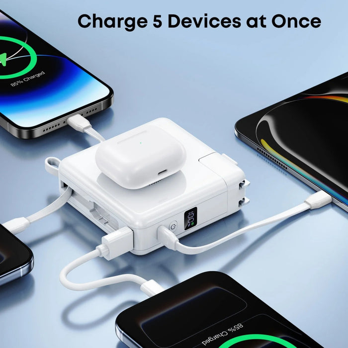 5-in-1 Qi2 Magnetic 10000mAh Power Bank with Wall Plug & Built-in Cables Macfixit Australia