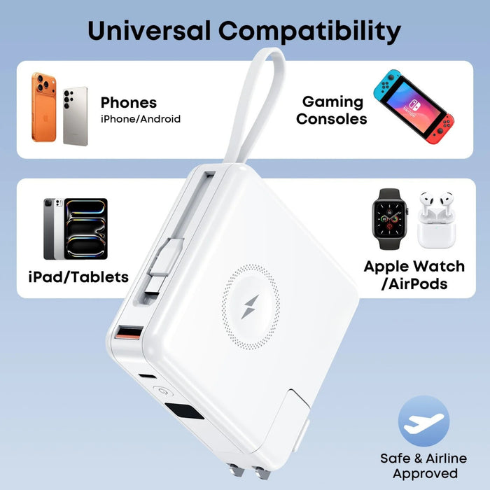 5-in-1 Qi2 Magnetic 10000mAh Power Bank with Wall Plug & Built-in Cables Macfixit Australia