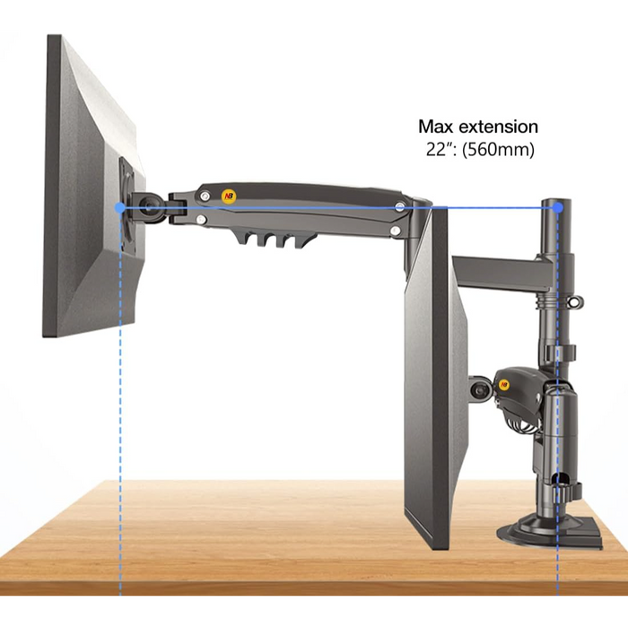 NB North Bayou H180 Dual Monitor Gas Spring Desk Mount – For 17" to 27" Monitors (2kg–9kg per Arm)