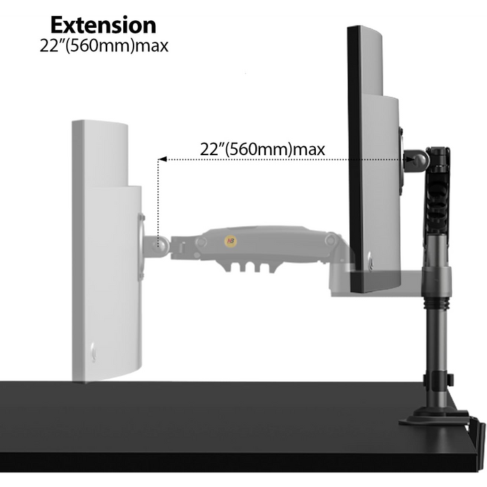 NB North Bayou Long Arm Gas Spring Monitor Desk Mount – For 17" to 35" Monitors