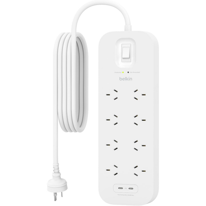 Belkin Connect 8-Outlet Surge Protector with Dual USB-C 30W, 2M Power Cord