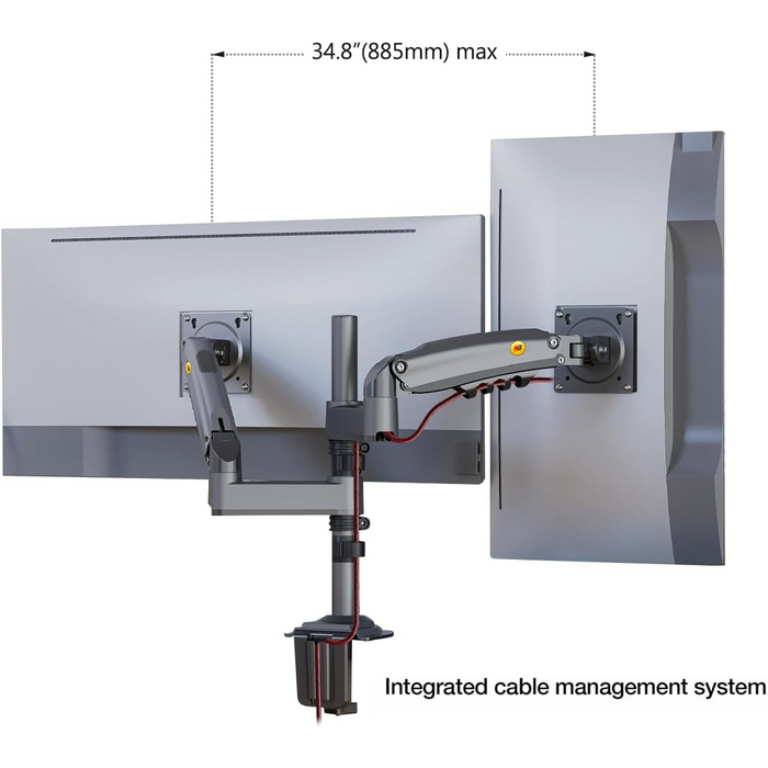 NB North Bayou H180 Dual Monitor Gas Spring Desk Mount – For 17" to 27" Monitors (2kg–9kg per Arm)