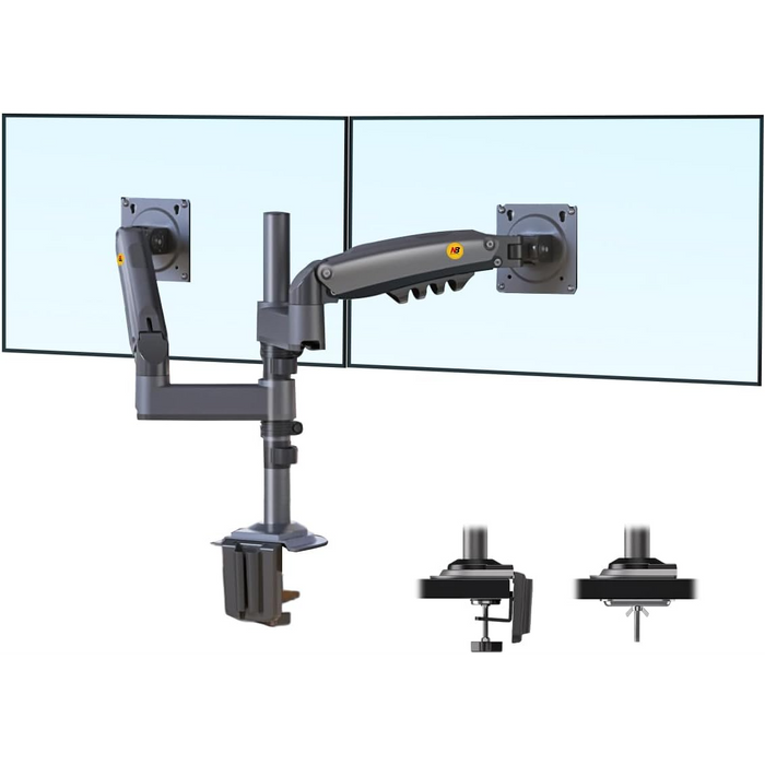 NB North Bayou H180 Dual Monitor Gas Spring Desk Mount – For 17" to 27" Monitors (2kg–9kg per Arm)