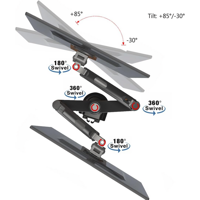 NB North Bayou H180 Dual Monitor Gas Spring Desk Mount – For 17" to 27" Monitors (2kg–9kg per Arm)