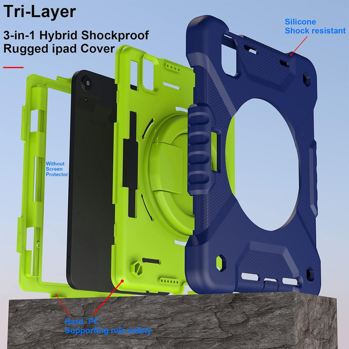 iPad Mini 7 Case (A17 Pro)/iPad Mini 6 Case, 8.3-inch Kids Case With Built-in Pencil Holder, 360° Rotating Handle Stand