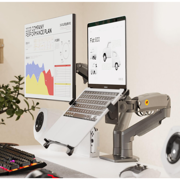 NB North Bayou F160-FP Dual Monitor & Laptop Desk Mount – For 10"–17" Laptops or 17"–30" Monitors (Up to 9kg) – Black
