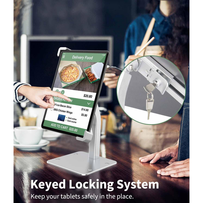 Anti-Theft Tablet Stand with Lock for 9–14” iPads & Tablets – Desk Mount