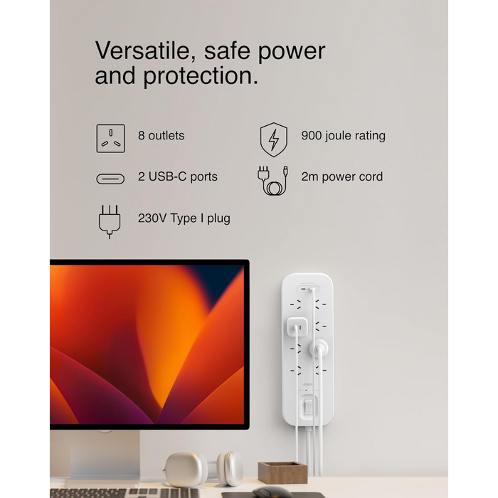 Belkin Connect 8-Outlet Surge Protector with Dual USB-C 30W, 2M Power Cord