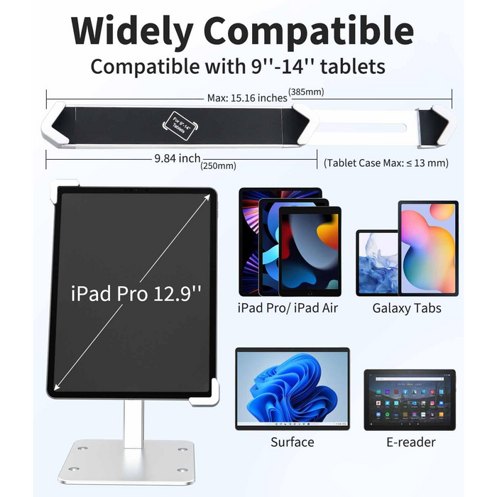 Anti-Theft Tablet Stand with Lock for 9–14” iPads & Tablets – Desk Mount