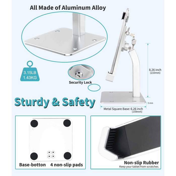 Anti-Theft Tablet Stand with Lock for 9–14” iPads & Tablets – Desk Mount
