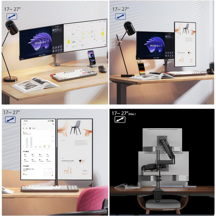 NB North Bayou H180 Dual Monitor Gas Spring Desk Mount – For 17" to 27" Monitors (2kg–9kg per Arm)