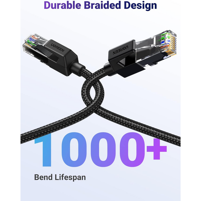 Cat 6 Ethernet Cable, 1000Mbps - Black, Braided