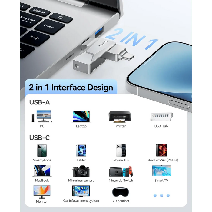64GB ORICO Dual Connector USB 3.2 Drive - Multi - Device Support for Mobile & PC - Macfixit Australia