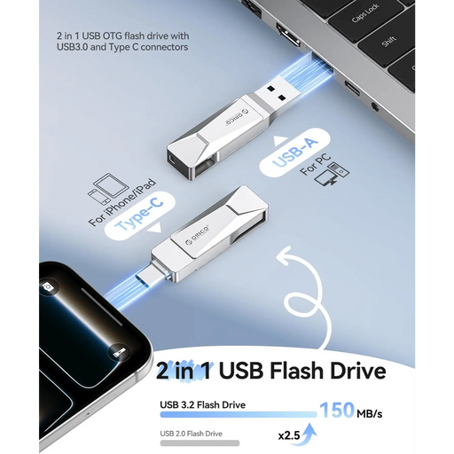 64GB ORICO Dual Connector USB 3.2 Drive - Multi - Device Support for Mobile & PC - Macfixit Australia