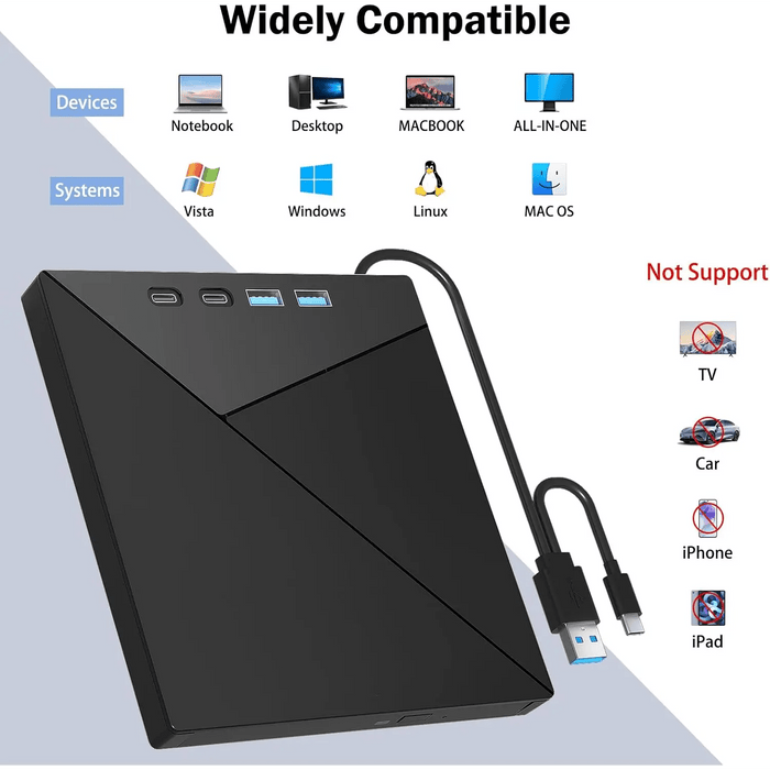 7-in-1 External 4K UHD Blu-ray Writer & Multi-Card Reader Hub (USB 3.0 & Type-C) - Macfixit Australia