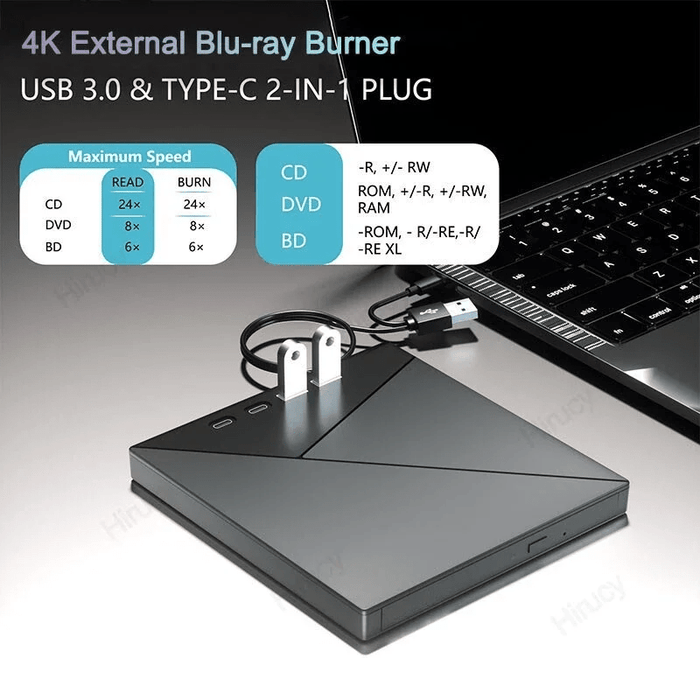 7-in-1 External 4K UHD Blu-ray Writer & Multi-Card Reader Hub (USB 3.0 & Type-C) - Macfixit Australia