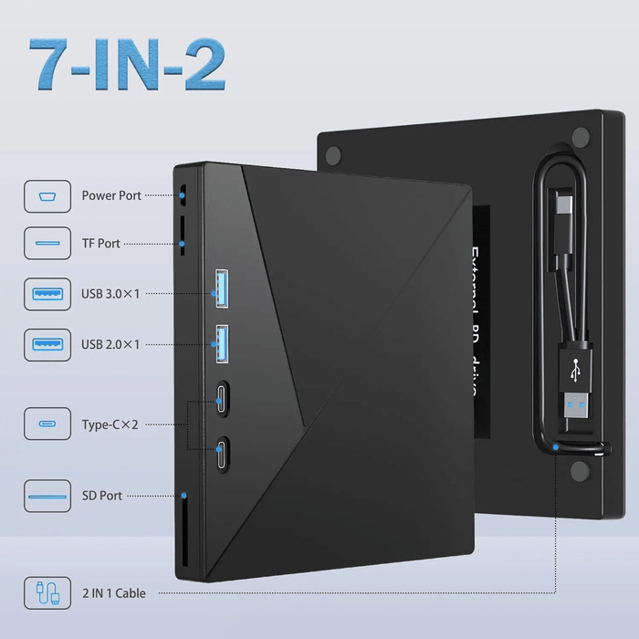 7-in-1 External 4K UHD Blu-ray Writer & Multi-Card Reader Hub (USB 3.0 & Type-C) - Macfixit Australia