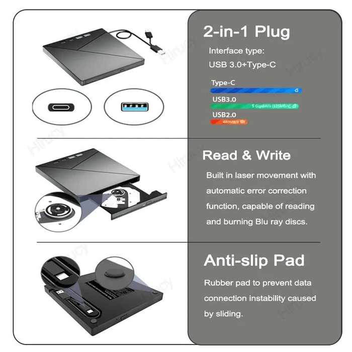 7-in-1 External 4K UHD Blu-ray Writer & Multi-Card Reader Hub (USB 3.0 & Type-C) - Macfixit Australia