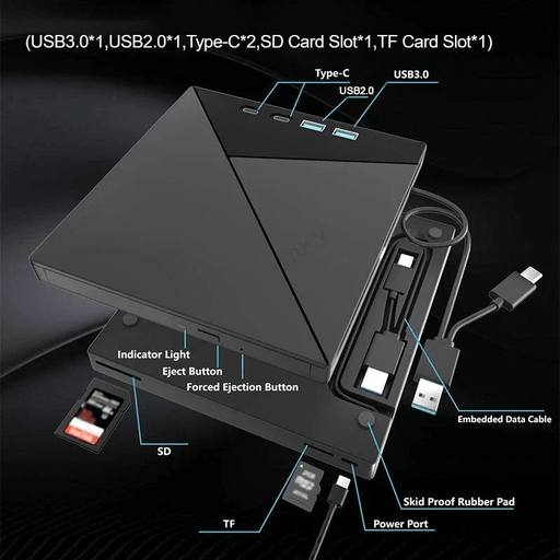 7-in-1 External 4K UHD Blu-ray Writer & Multi-Card Reader Hub (USB 3.0 & Type-C) - Macfixit Australia